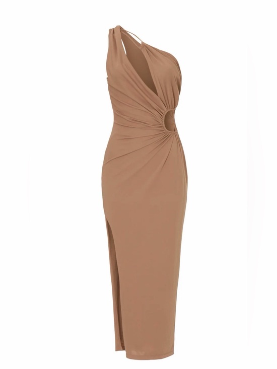 NICHOLAS Dresses & Skirts - NICHOLAS Drie One-Shoulder Cutout Maxi Dress in Camel